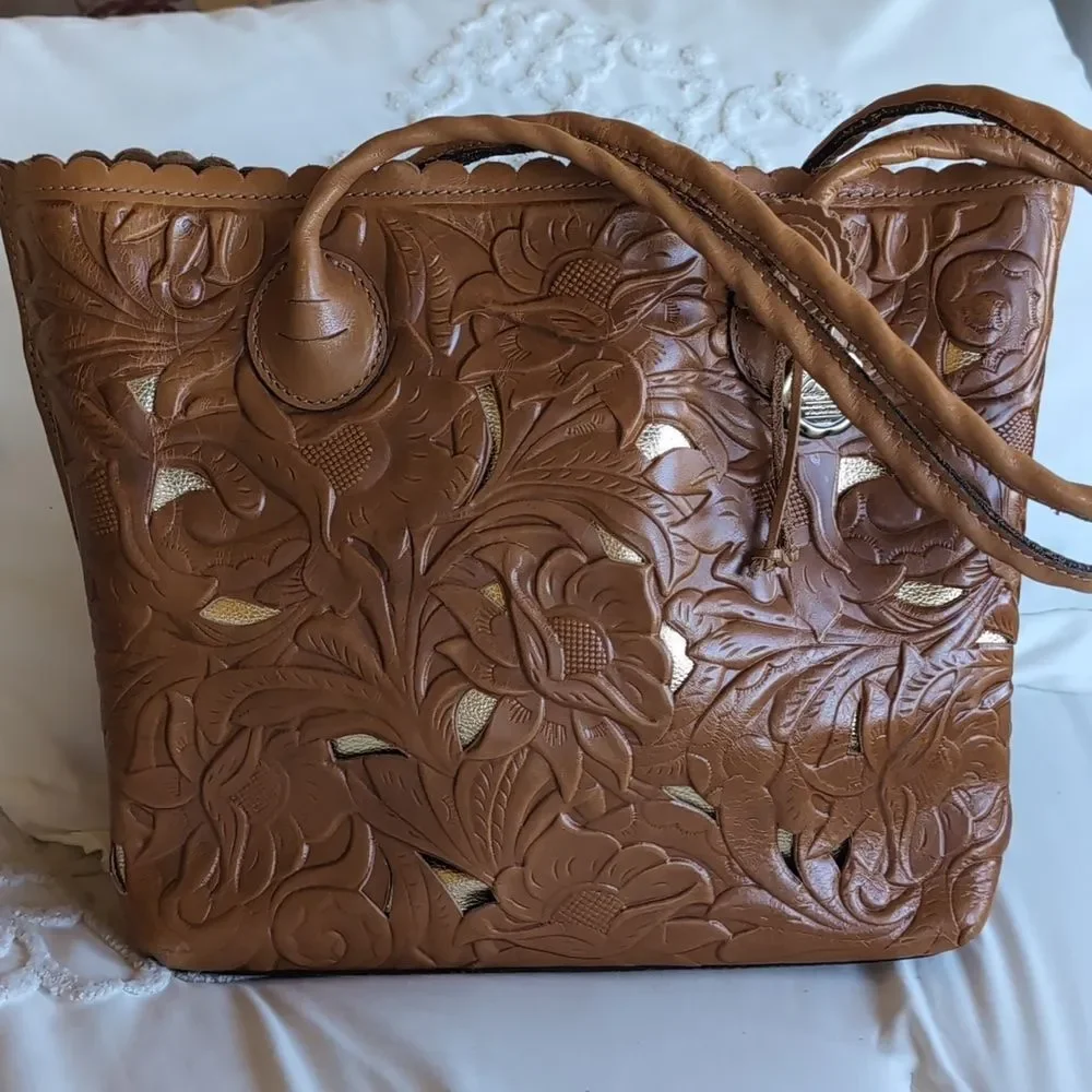 Patricia Nash Adeline 10th Edition  Hand Cutout Tooled Leather Tote Bag 🤎